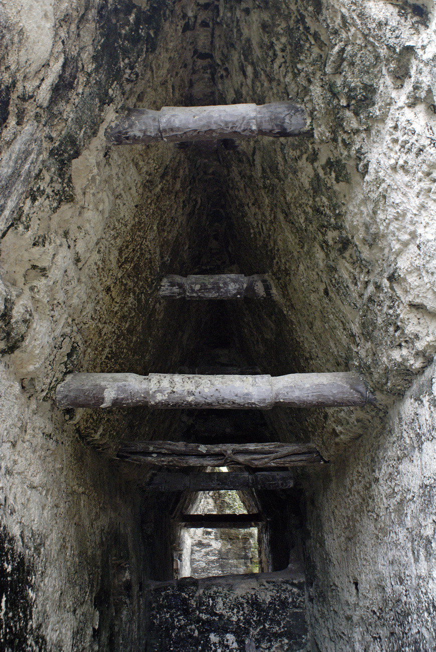 gua06_1259.jpg - Tikal acropole centrale, renforts de bois de l'époque maya