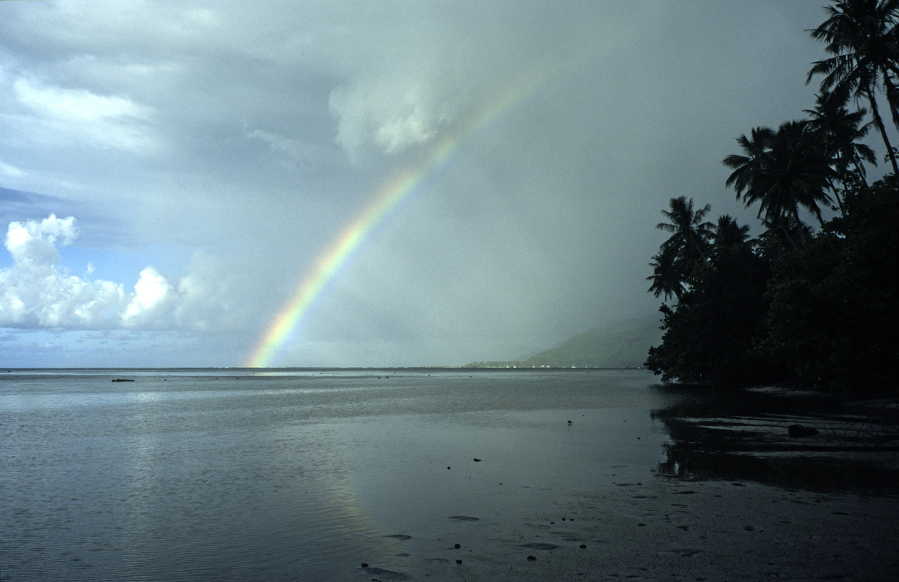pol05_0912l.jpg - Iles de la Société, Moorea arc-en-ciel le soir sur la rive nord-est de la baie d'Opunohu